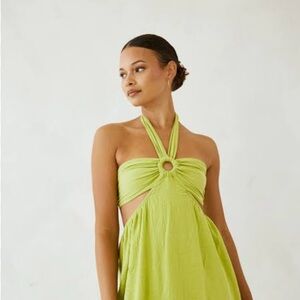 Pistachio Green Cotton Halter Dress